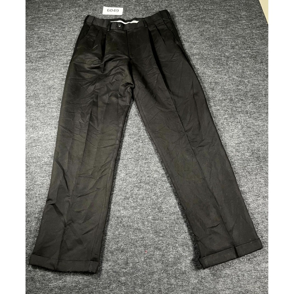 Perry Ellis Portfolio Dress Pants Mens 34x34 Black Pleated Front Cuffed Formal